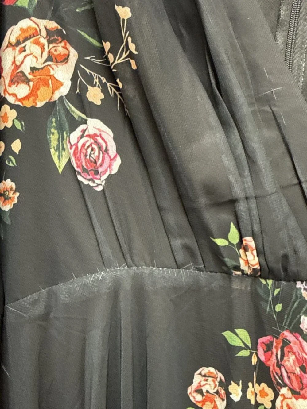 Mac Duggal Size 6 Black Floral 55661 Belted Long Sleeve V-neck Gown Dress Flaws - Picture 8 of 16